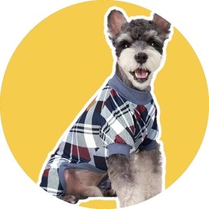 Chic Plaid Dog Shirt- Navy and White Med- Lg Size